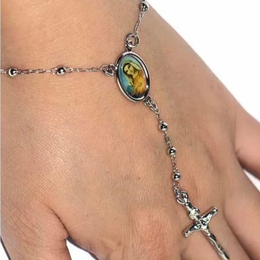 Rosary Prayer / Cross / Religious Stainless Steel Dangle Bracelet